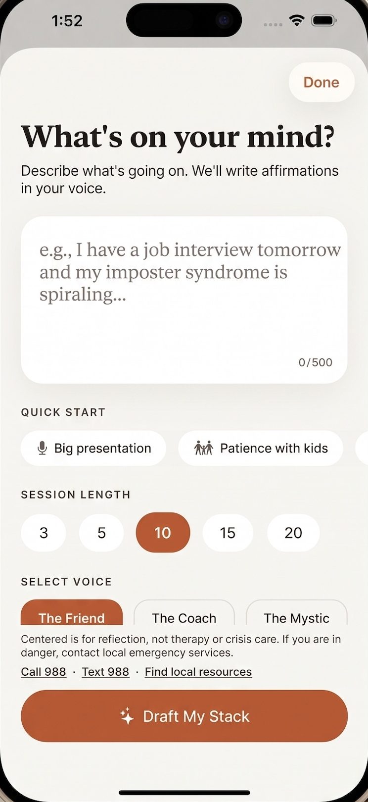 Create screen with a few sentences about a job interview.